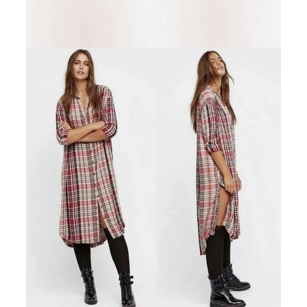 Free People Women's Loralei Plaid Button Down Top pink size S No blet included
